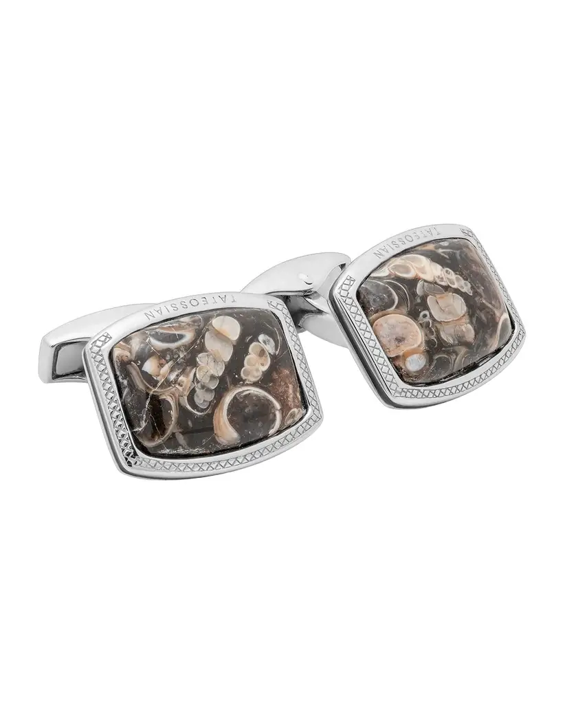 Tateossian Men 's Turritella Agate and Sterling Silver Rectangle Cufflinks