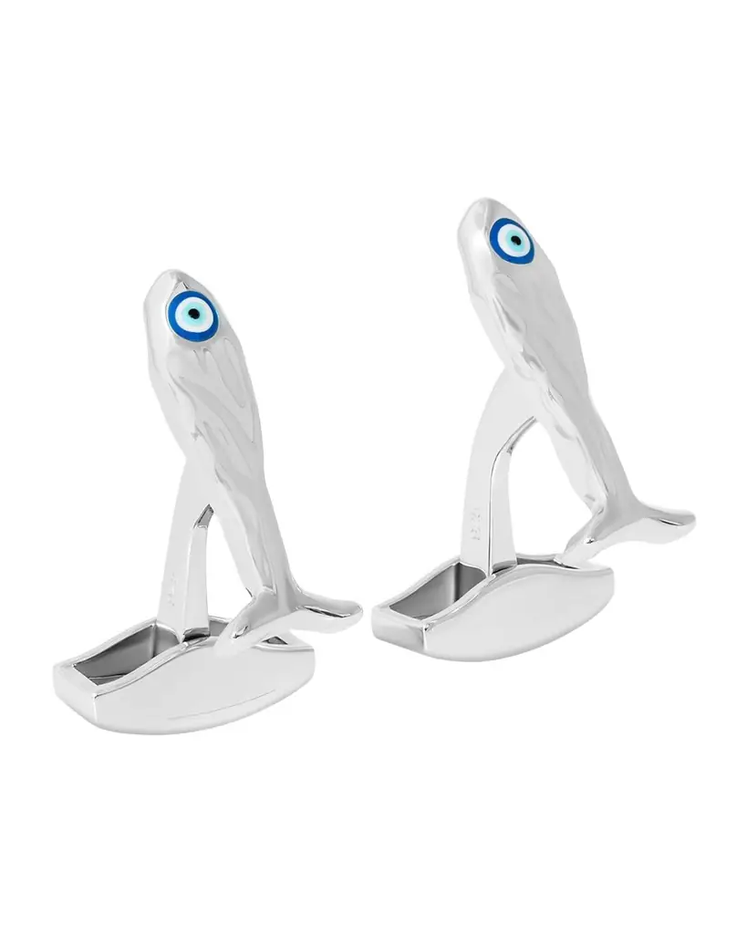 Tateossian Men 's Feng Shui Fish and Enameled Evil Eye Cufflinks in Sterling Silver