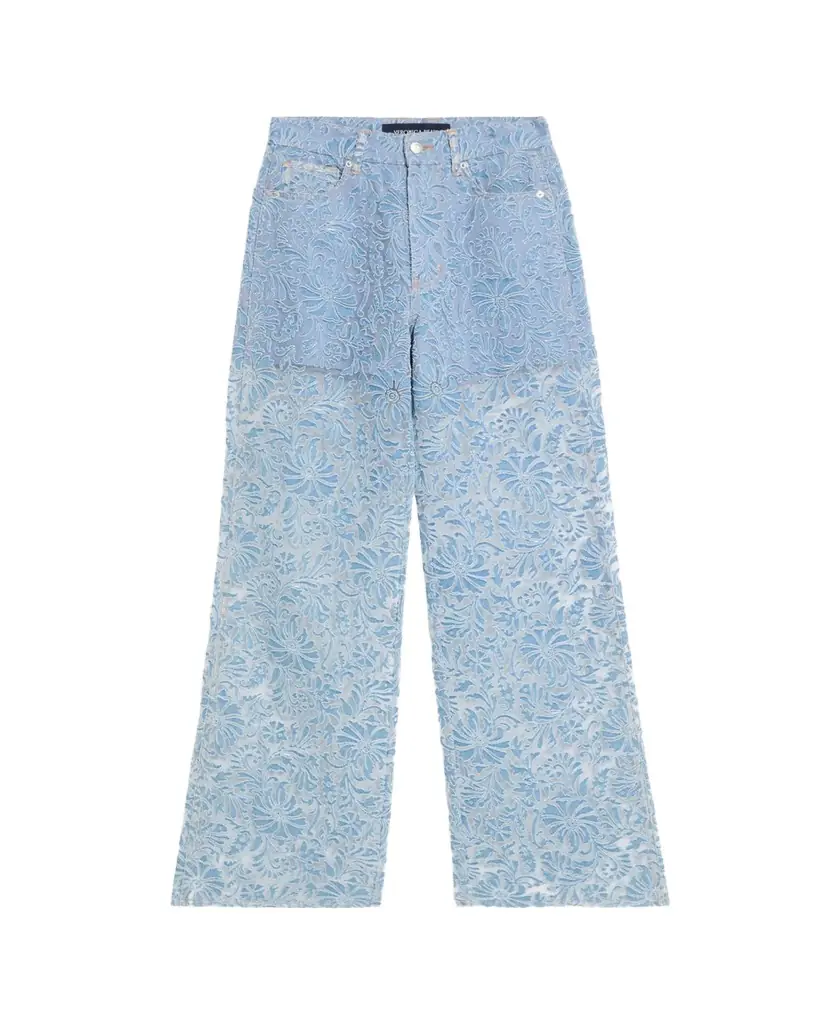 Veronica Beard Taylor Sheer Floral Wide-Leg Jeans