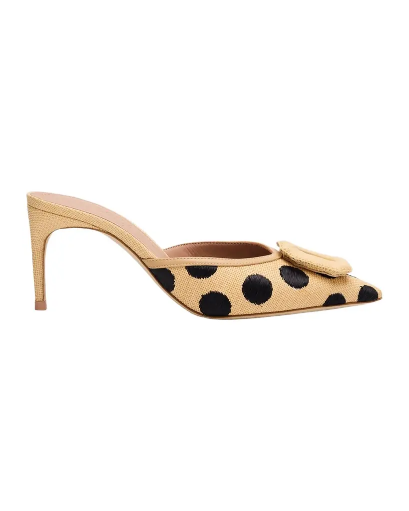 Malone Souliers 70mm Mona Polka-Dot Raffia Buckle Mules