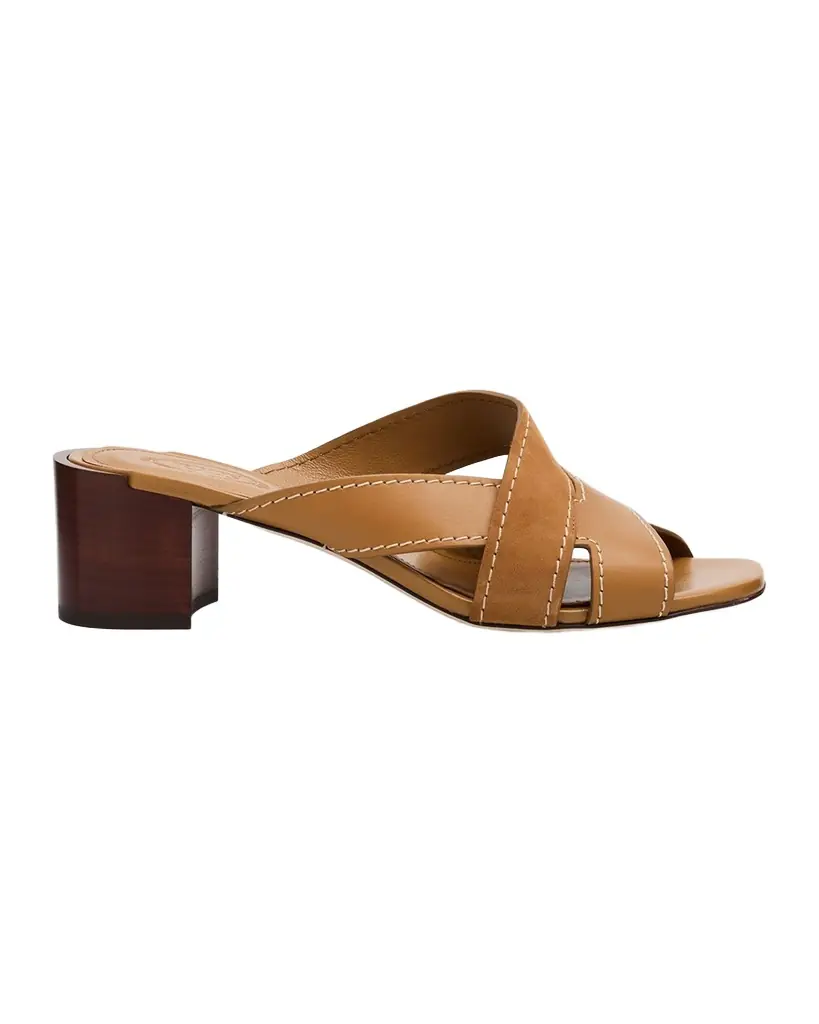 Tod 's 55mm Mixed Leather Block-Heel Sandals