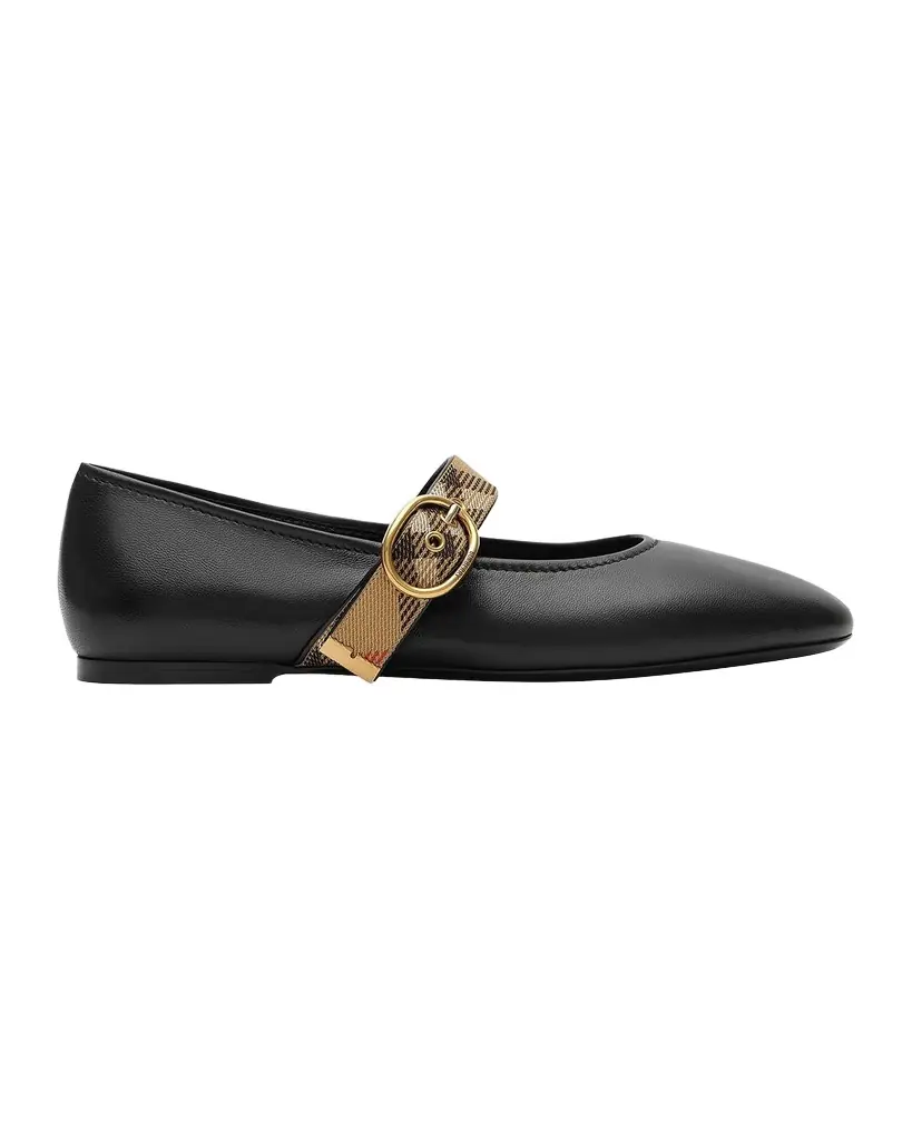 Burberry Robin Check-Strap Leather Ballerina Flats