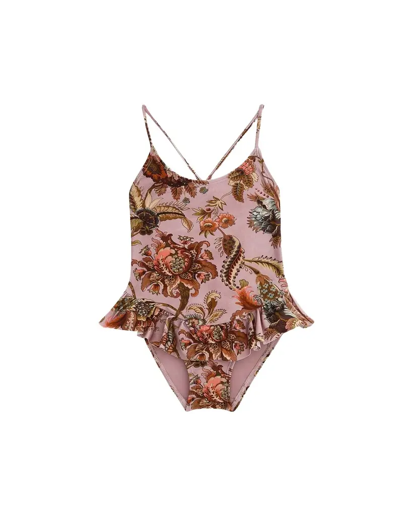 Zimmermann Aster Printed Frill One-Piece Swimsuit, Size 1-1