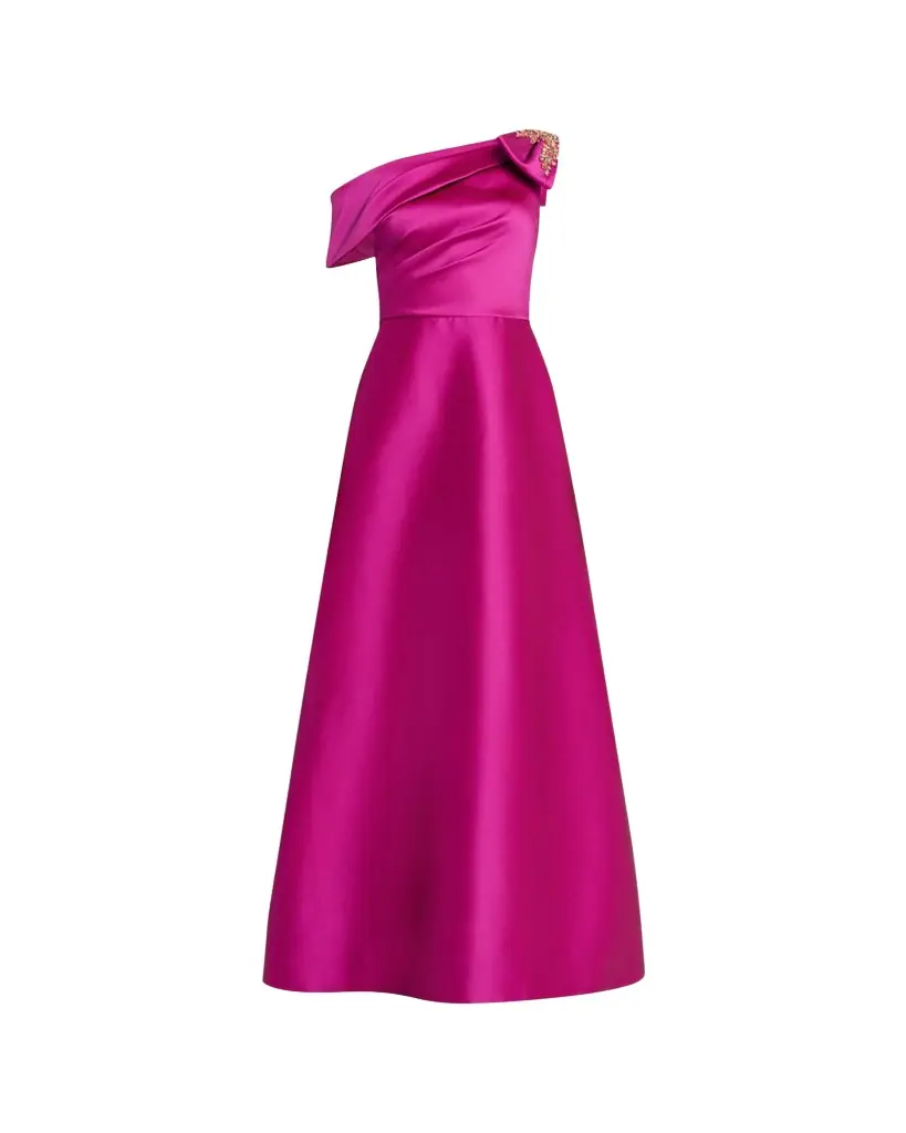 Rickie Freeman for Teri Jon Draped One-Shoulder Bow Gown
