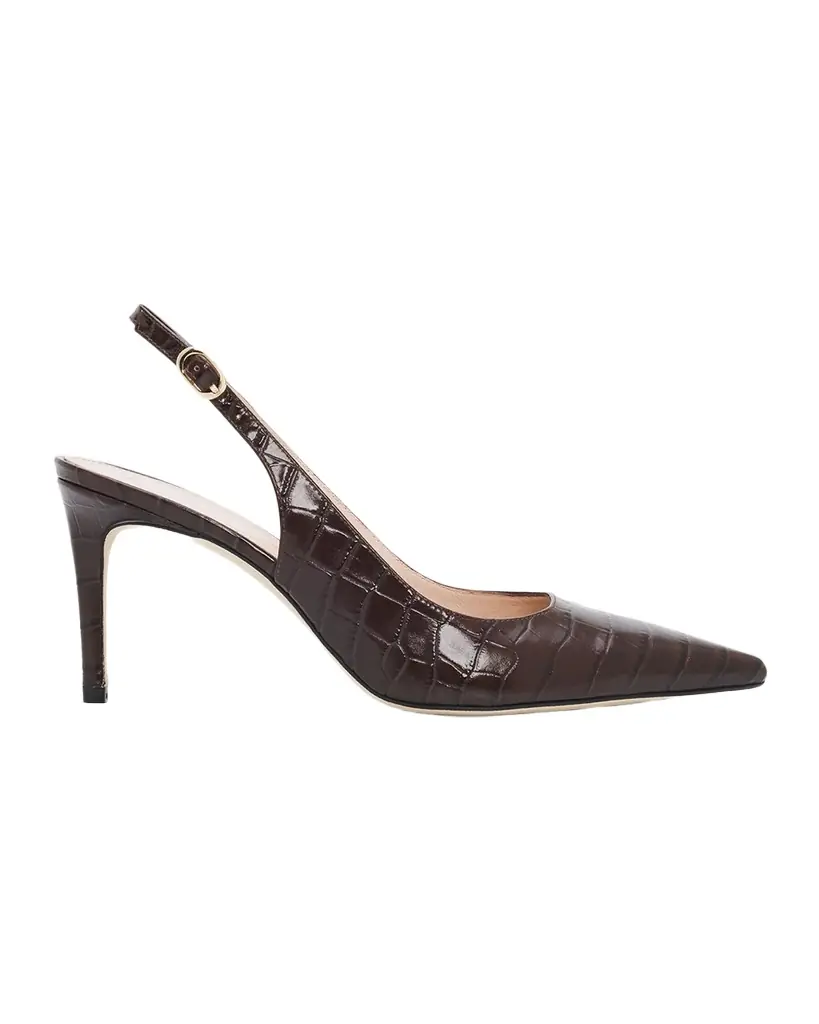 Stuart Weitzman 75mm Stuart Power Croc-Embossed Leather Slingback Pumps