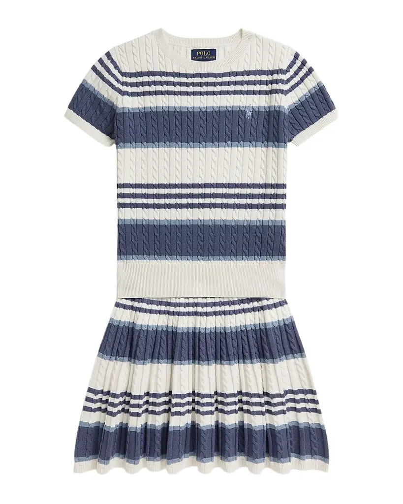 Polo Ralph Lauren Little Girl 's & Girl 's Striped Cable Cotton Sweater & Skirt