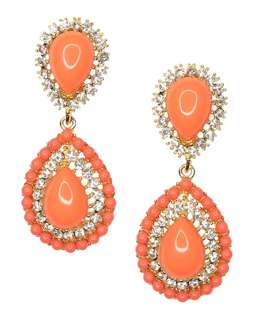 Golconda by Kenneth Jay Lane Coral Cabochon Drop Clip Earrings