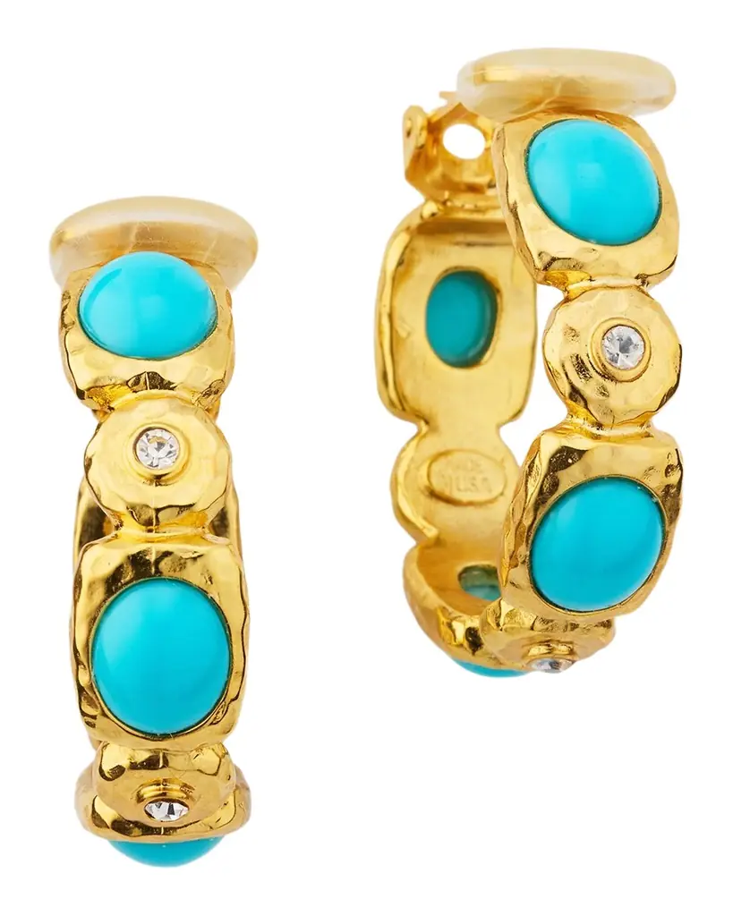 Golconda by Kenneth Jay Lane Cabochons Hoop Clip Earrings