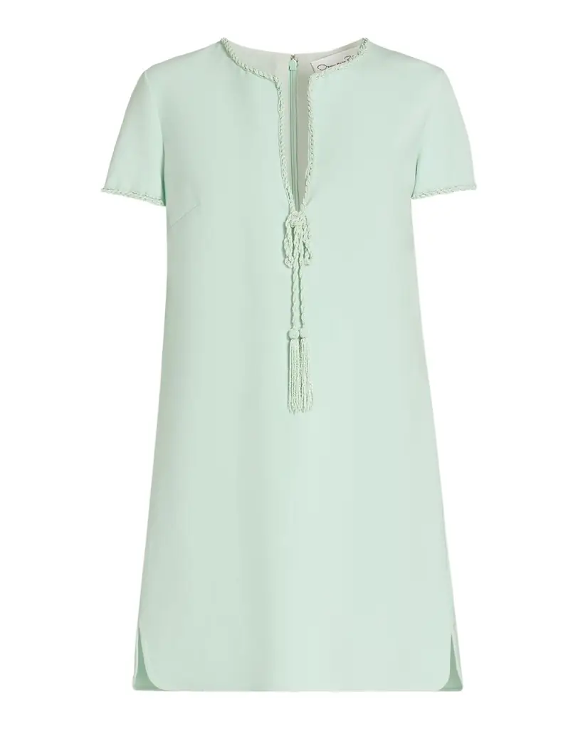 Oscar de la Renta Beaded Short-Sleeve Crepe Mini Dress