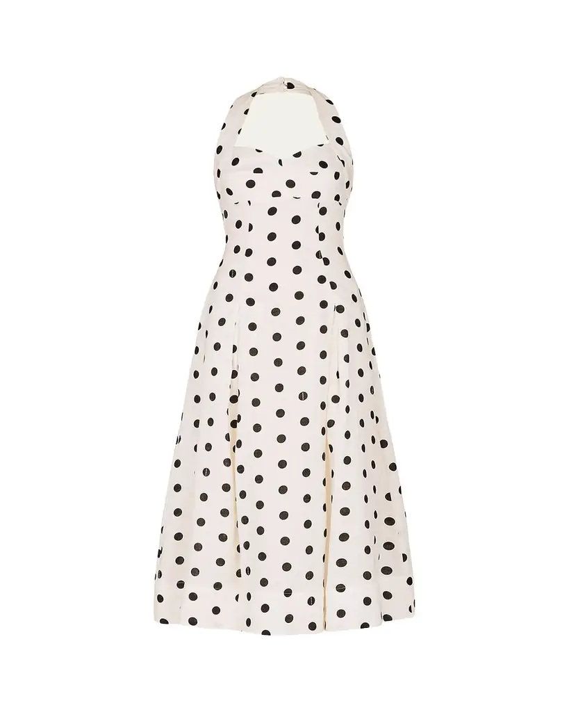 NICHOLAS Seraphina Pleated Polka Dot Halter Midi Dress