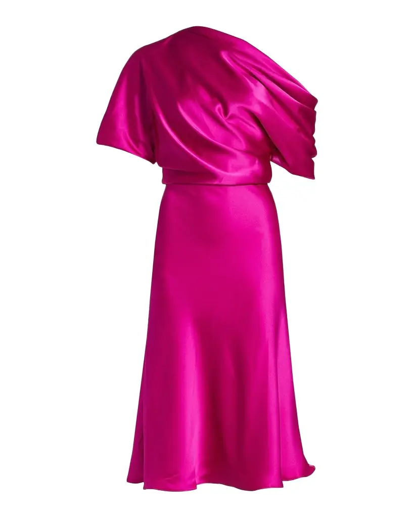 Amsale Draped Satin One-Shoulder Midi Dress