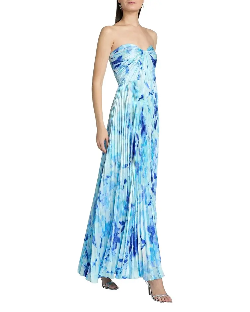 As It May Naomi Abstract Print Satin Strapless Gown
