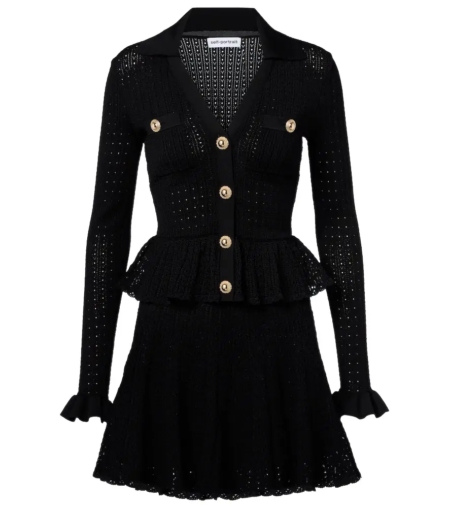 Self-Portrait Pointelle peplum minidress