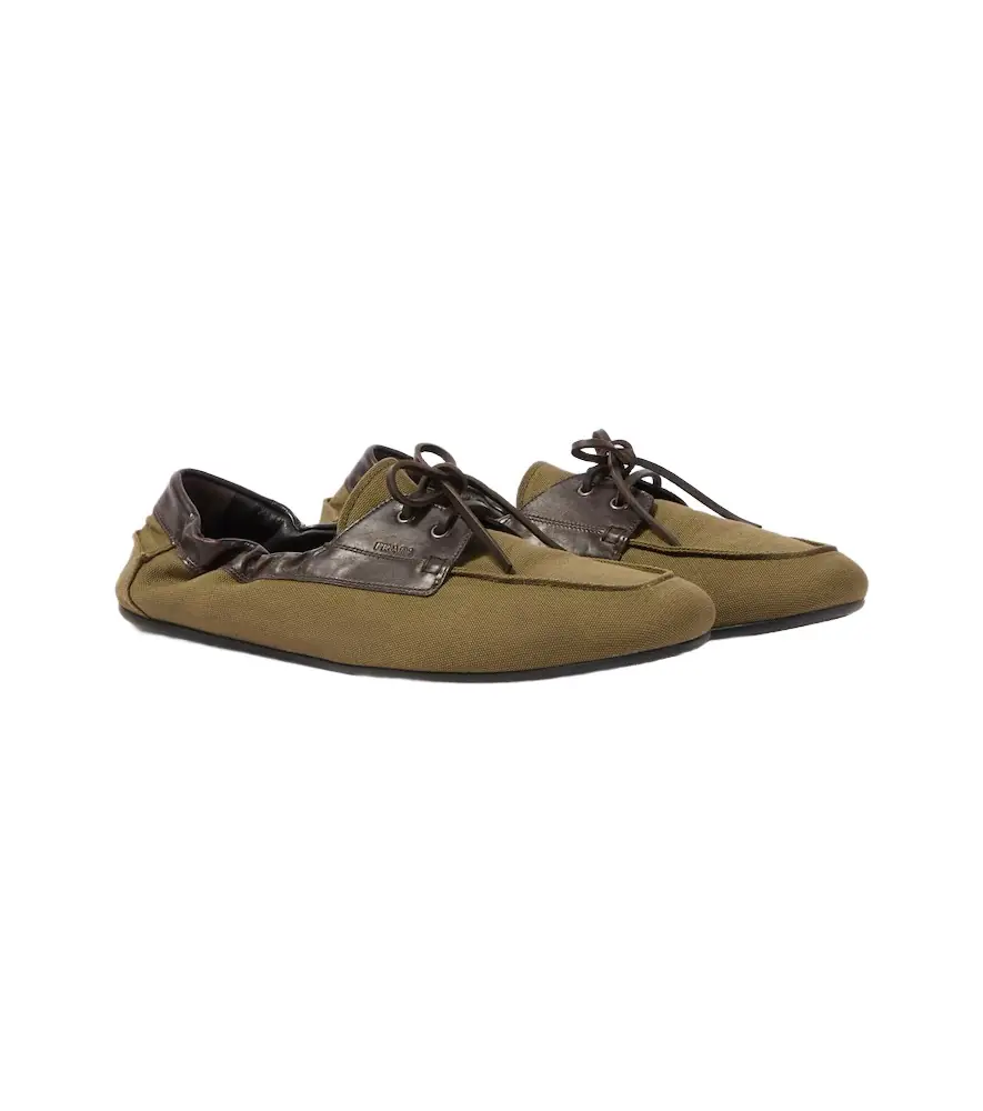 Prada Shuffle leather-trimmed canvas boat shoes