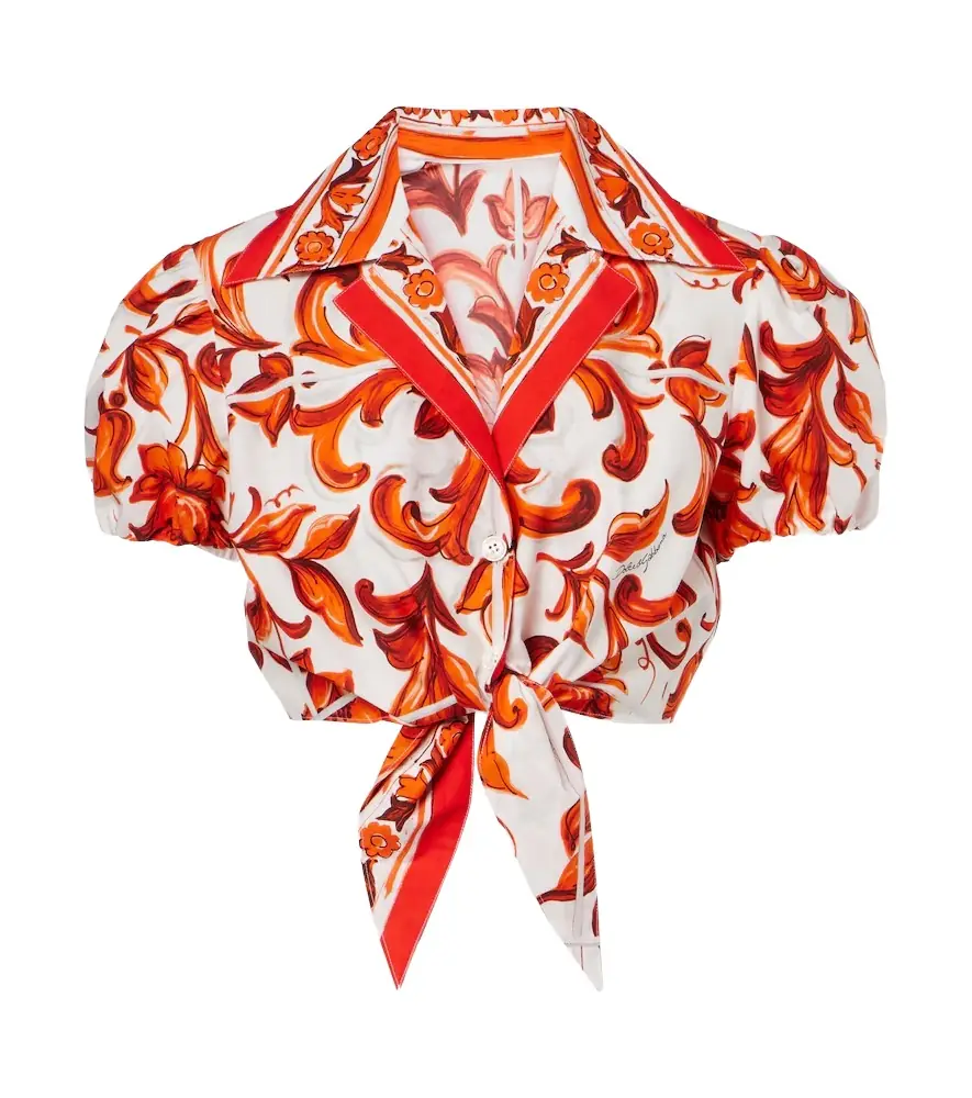 Dolce & Gabbana Majolica cropped cotton poplin blouse