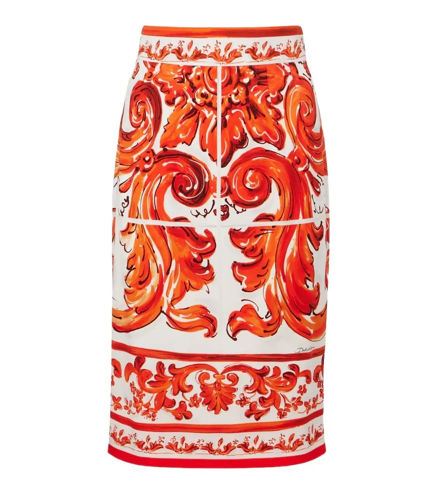 Dolce & Gabbana Majolica silk-blend charmeuse pencil skirt