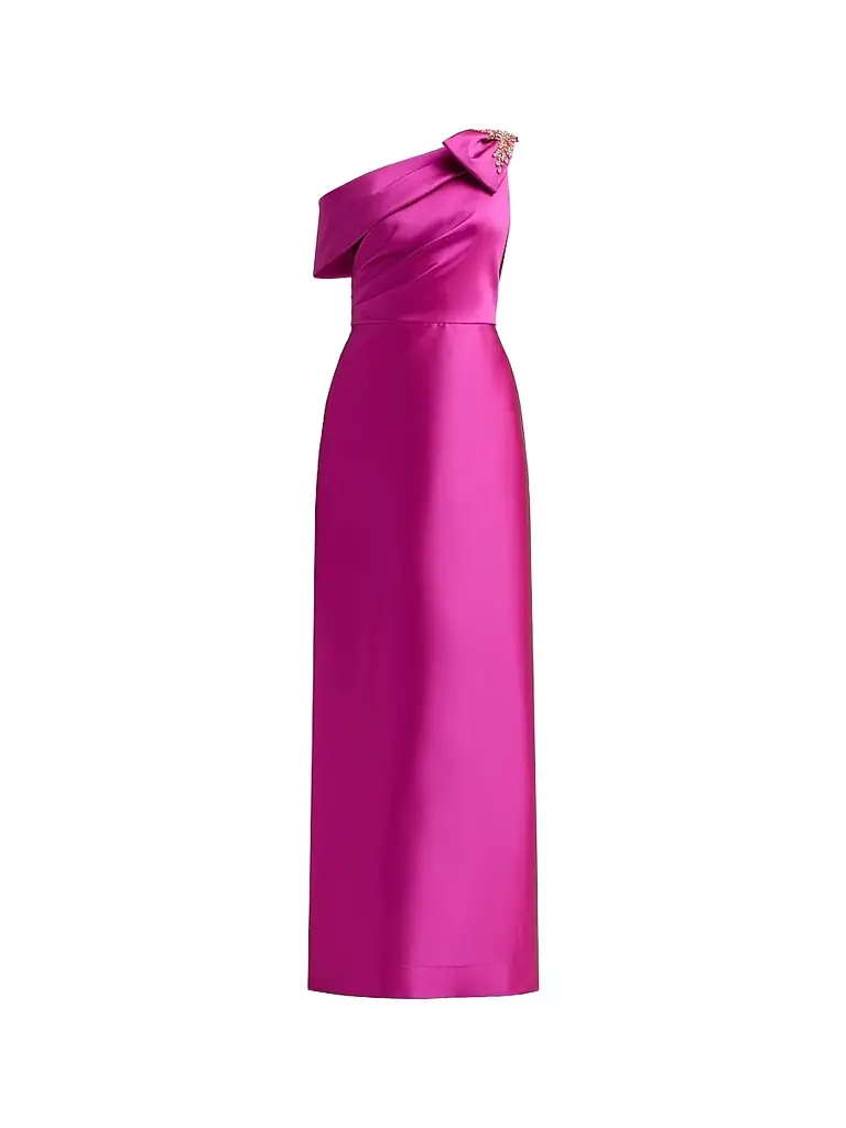 Teri Jon by Rickie Freeman Women's Embellished One-Shoulder Mikado Gown - Fuchsia