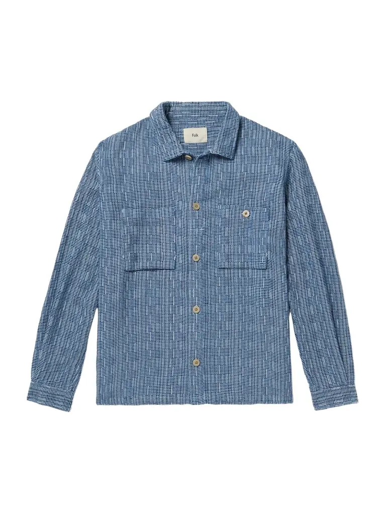Folk Patch Basketweave Cotton Overshirt - Men
