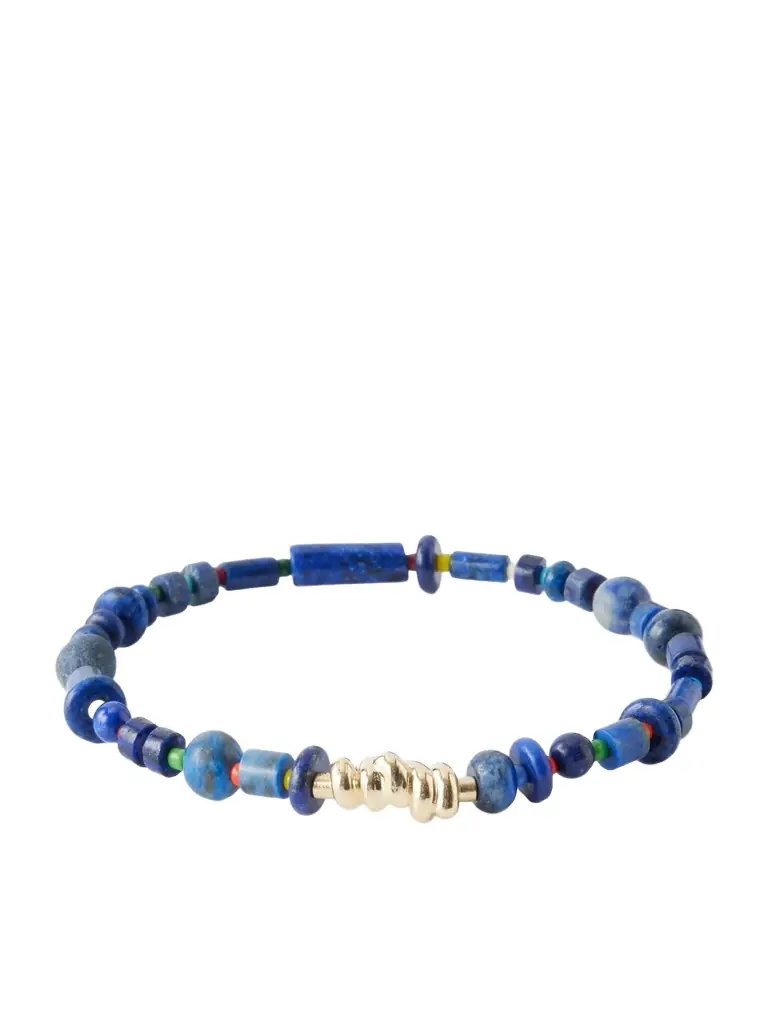 LUIS MORAIS 14-Karat Gold Lapis Lazuli Beaded Bracelet - Men