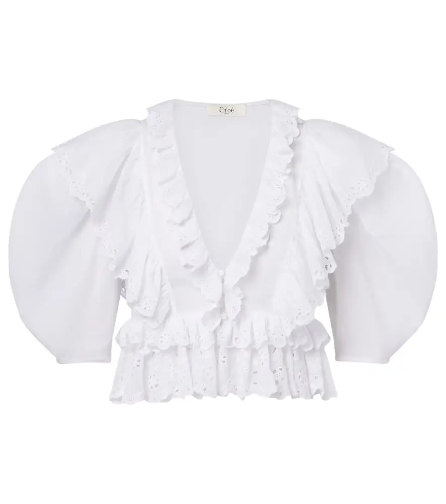 Chloe Chloé Embroidered ruffled cotton top