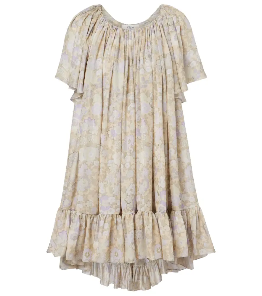 Chloe Chloé Floral ruffled silk charmeuse minidress