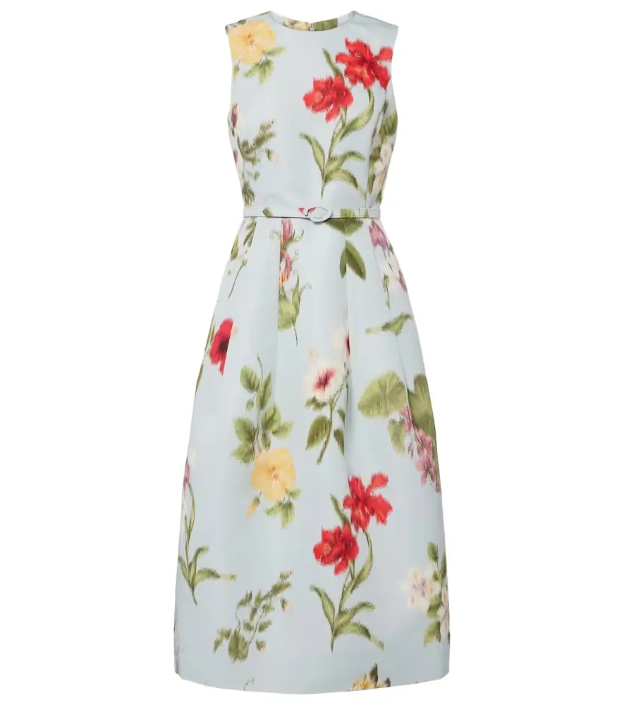 Oscar de la Renta Belted floral faille cocktail dress