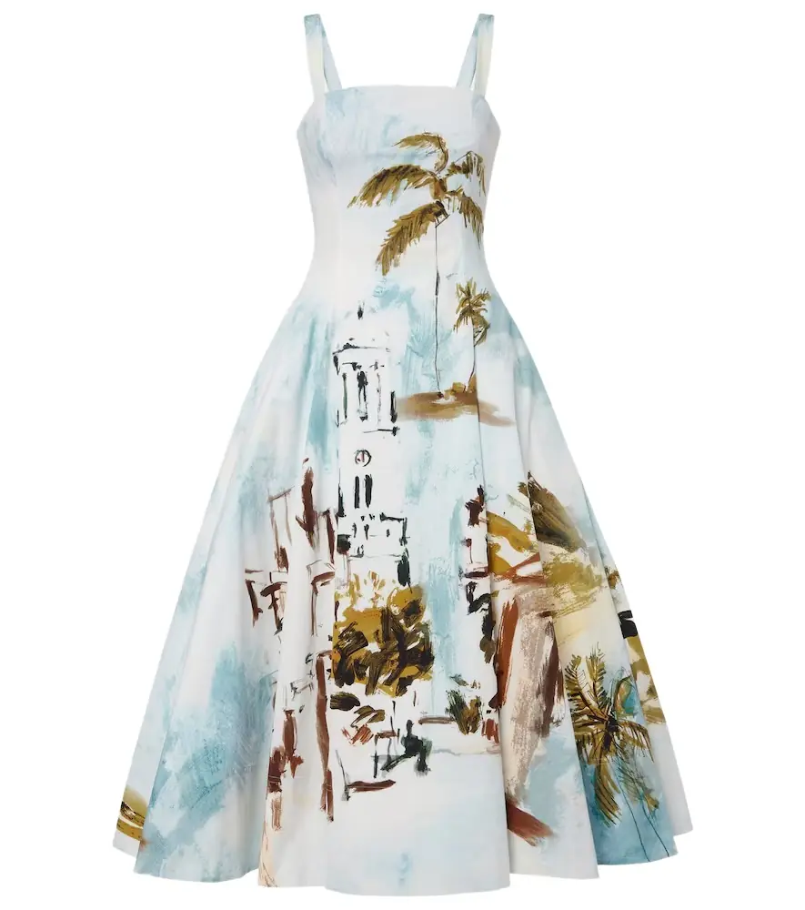 Oscar de la Renta Printed cotton-blend poplin midi dress