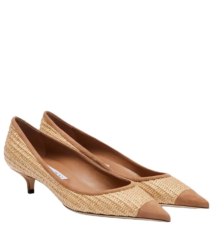Jimmy Choo Amelia suede-trimmed raffia pumps