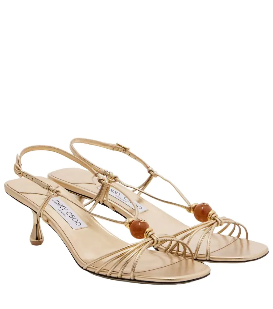 Jimmy Choo Lova embellished metallic leather sandals