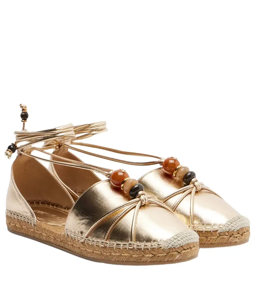Jimmy Choo Lemi embellished metallic leather espadrilles