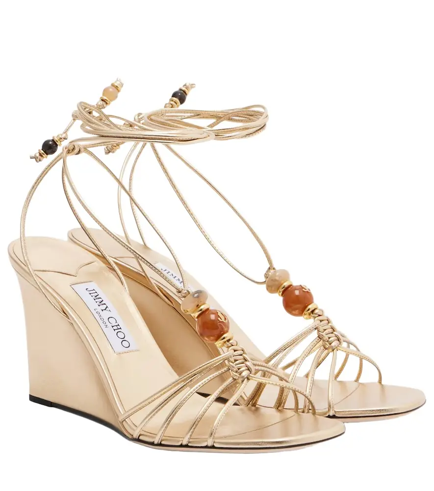 Jimmy Choo Lova embellished leather wedge sandals