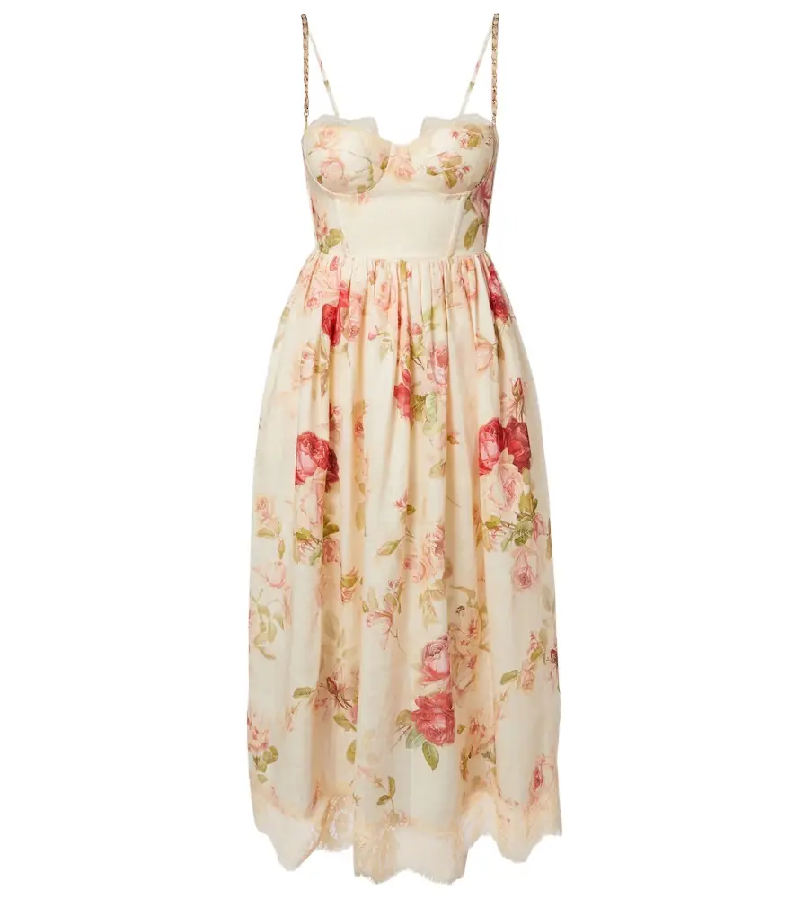Zimmermann Roselight floral linen midi dress
