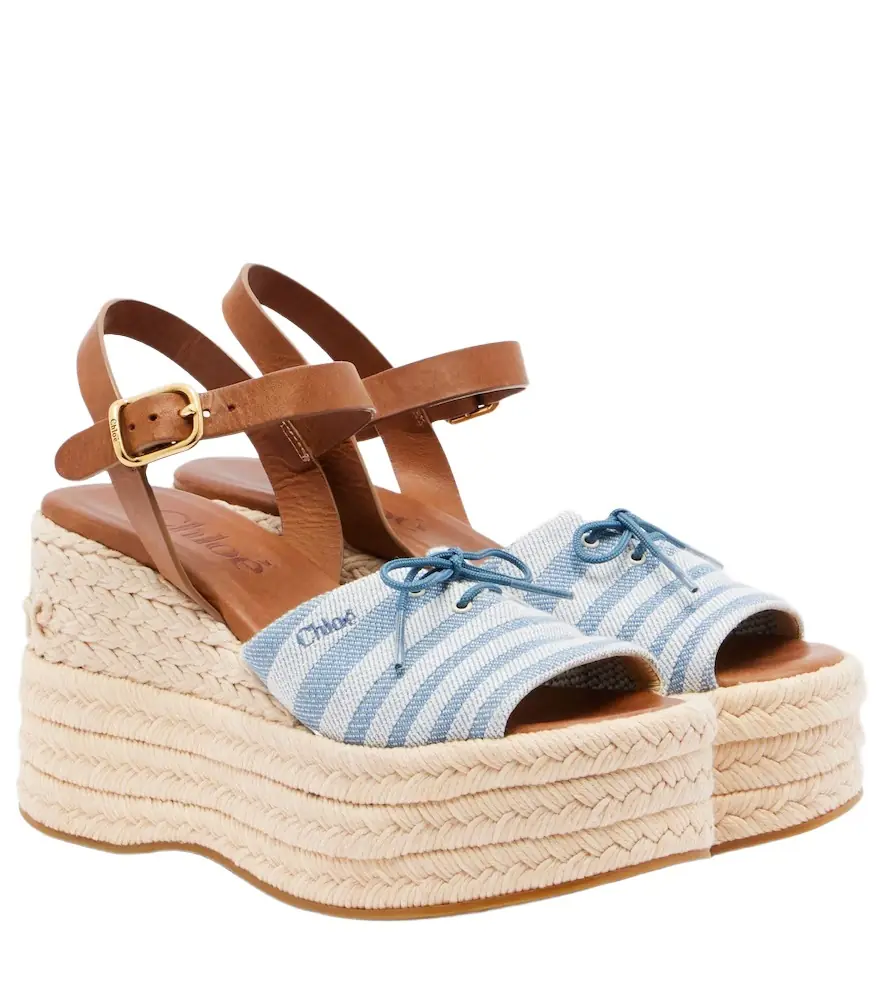 Chloe Chloé Striped canvas espadrille wedge sandals