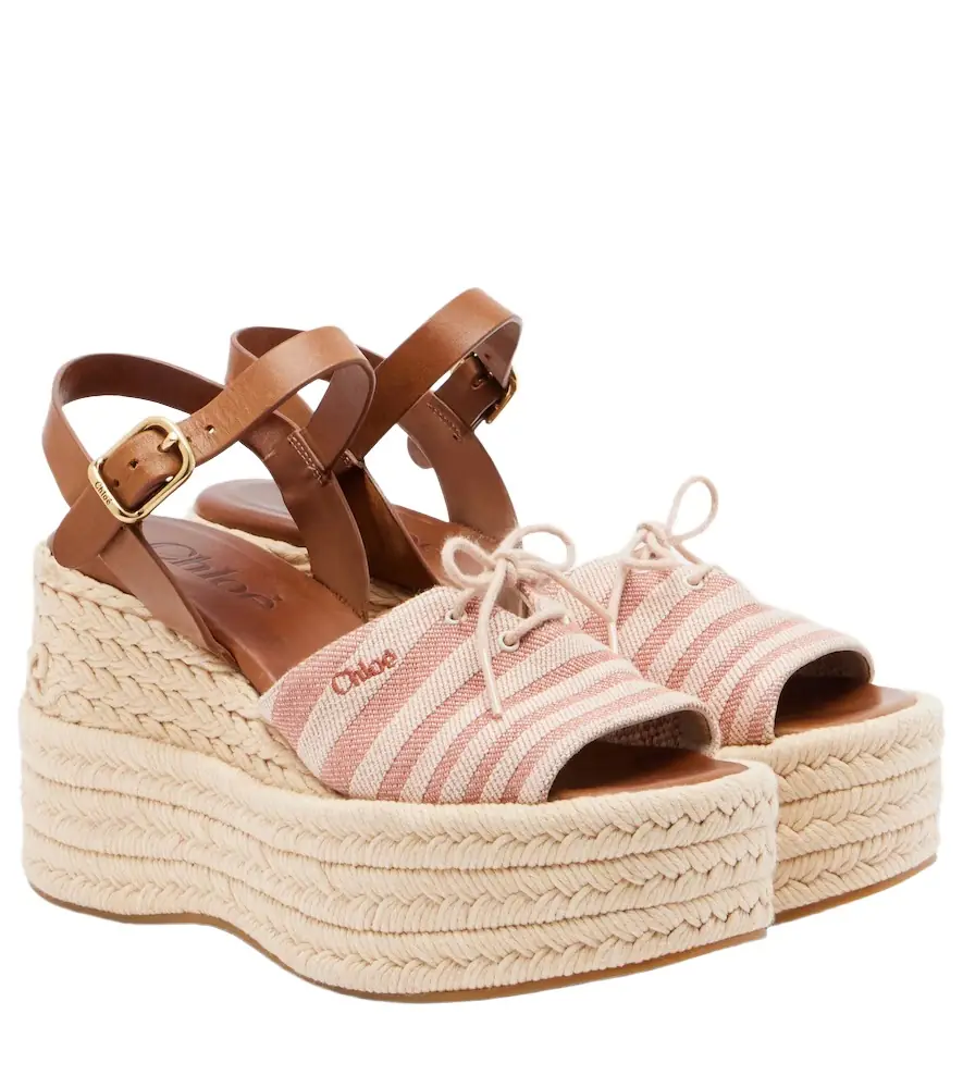 Chloe Chloé Striped canvas espadrille wedge sandals