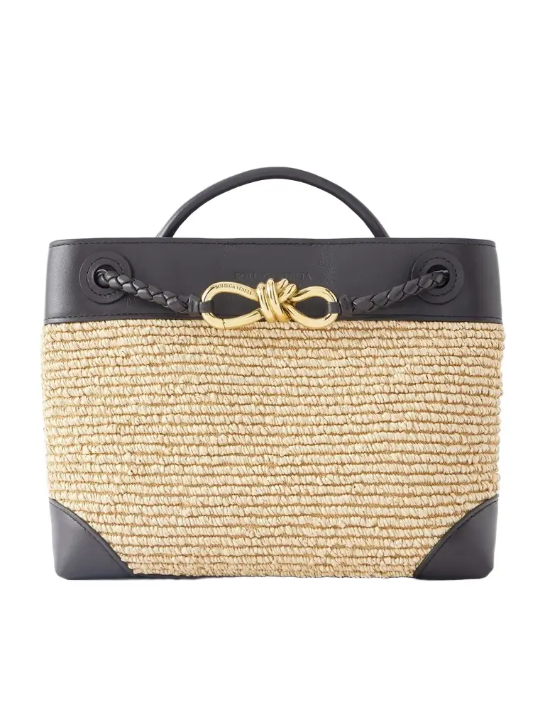 Bottega Veneta Andiamo Small Leather-trimmed Raffia Tote