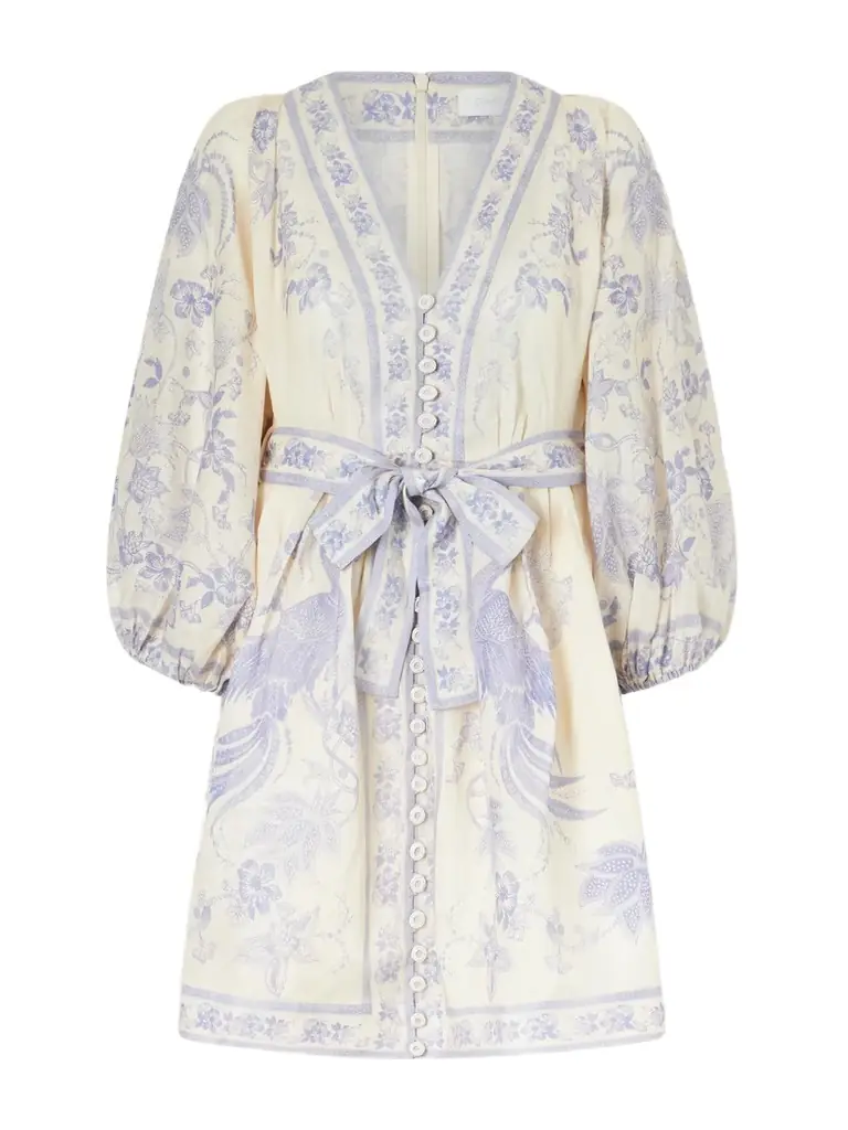 Zimmermann Indra Belted Floral-print Linen Mini Dress