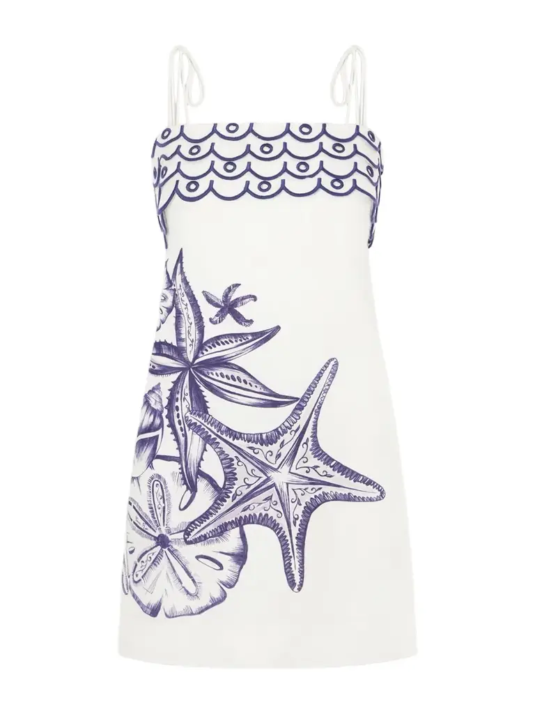 Farm Rio Coast Stars Printed Linen Midi Dress