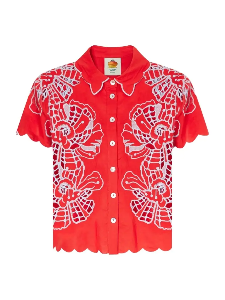 Farm Rio Floral-embroidered Linen-blend Coverup
