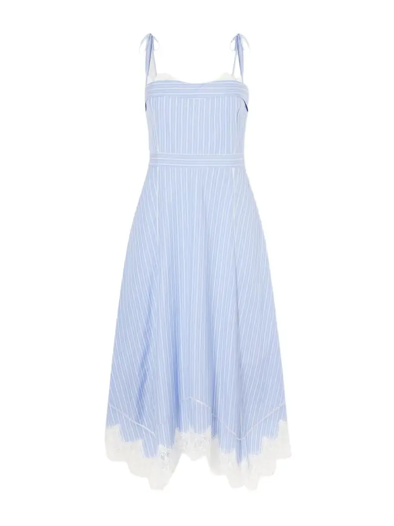 Simkhai Avaleigh Lace-trimmed Striped Cotton-poplin Midi Dress