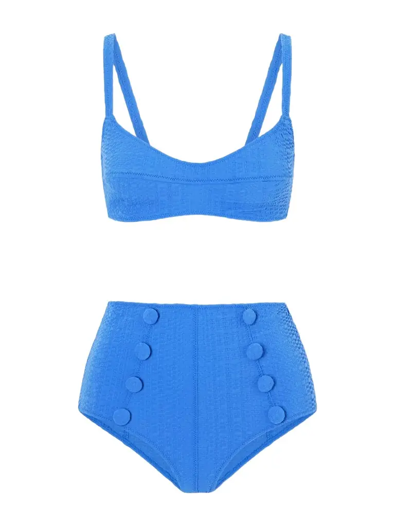 Lisa Marie Fernandez Button-embellished Seersucker Balconette Bikini
