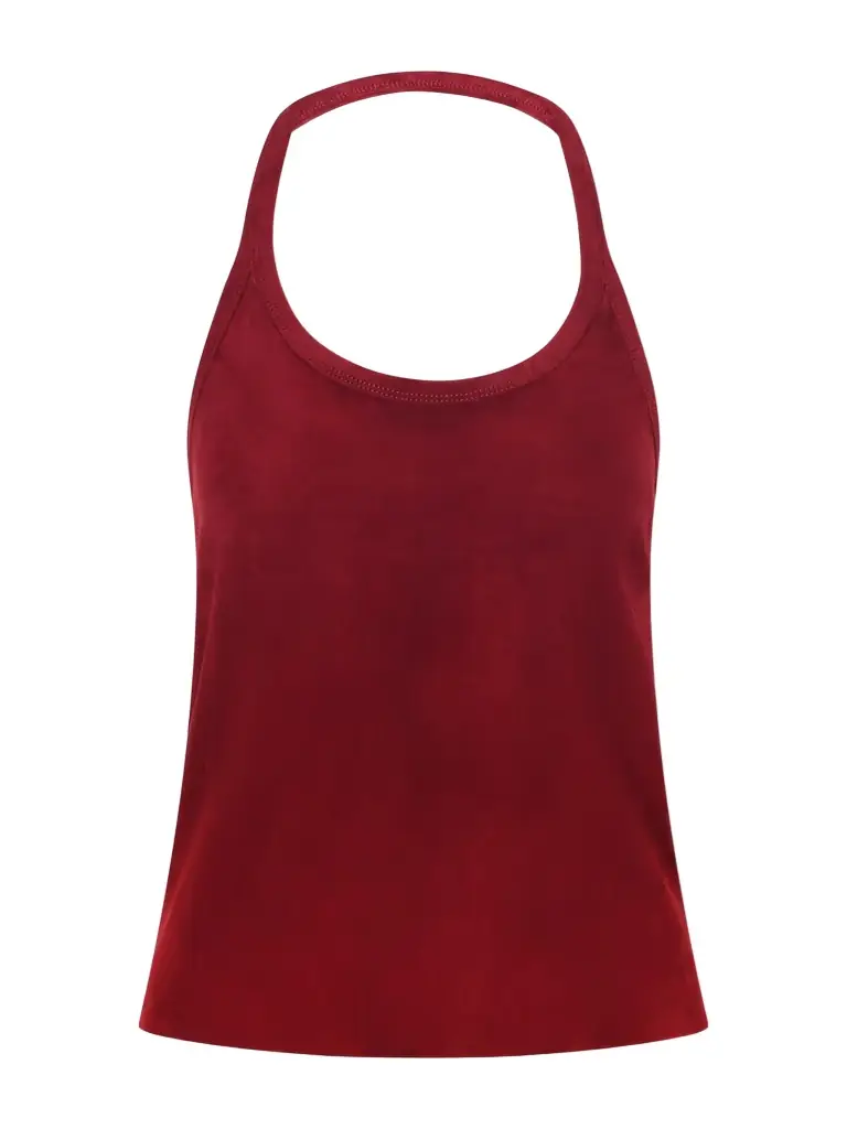 STOULS Cherry Open-back Suede Halterneck Tank