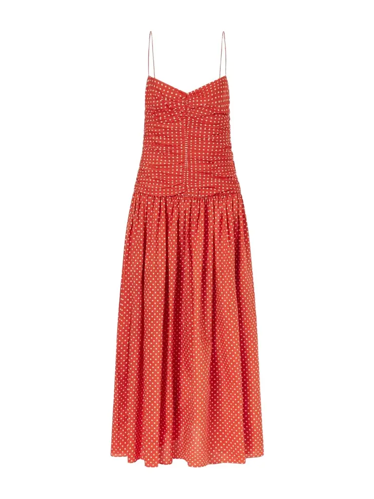 Matteau Gathered Polka-dot Organic Cotton And Silk-blend Midi Dress