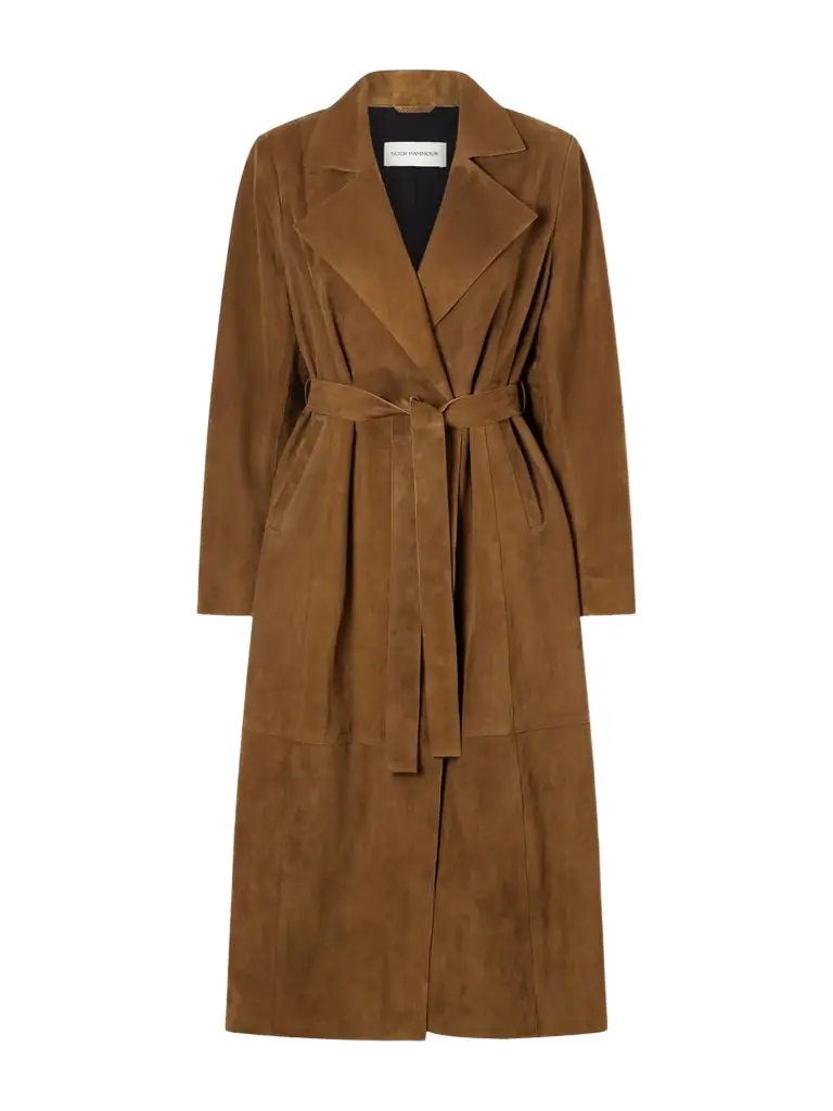 Nour Hammour Winona Belted Suede Long Coat