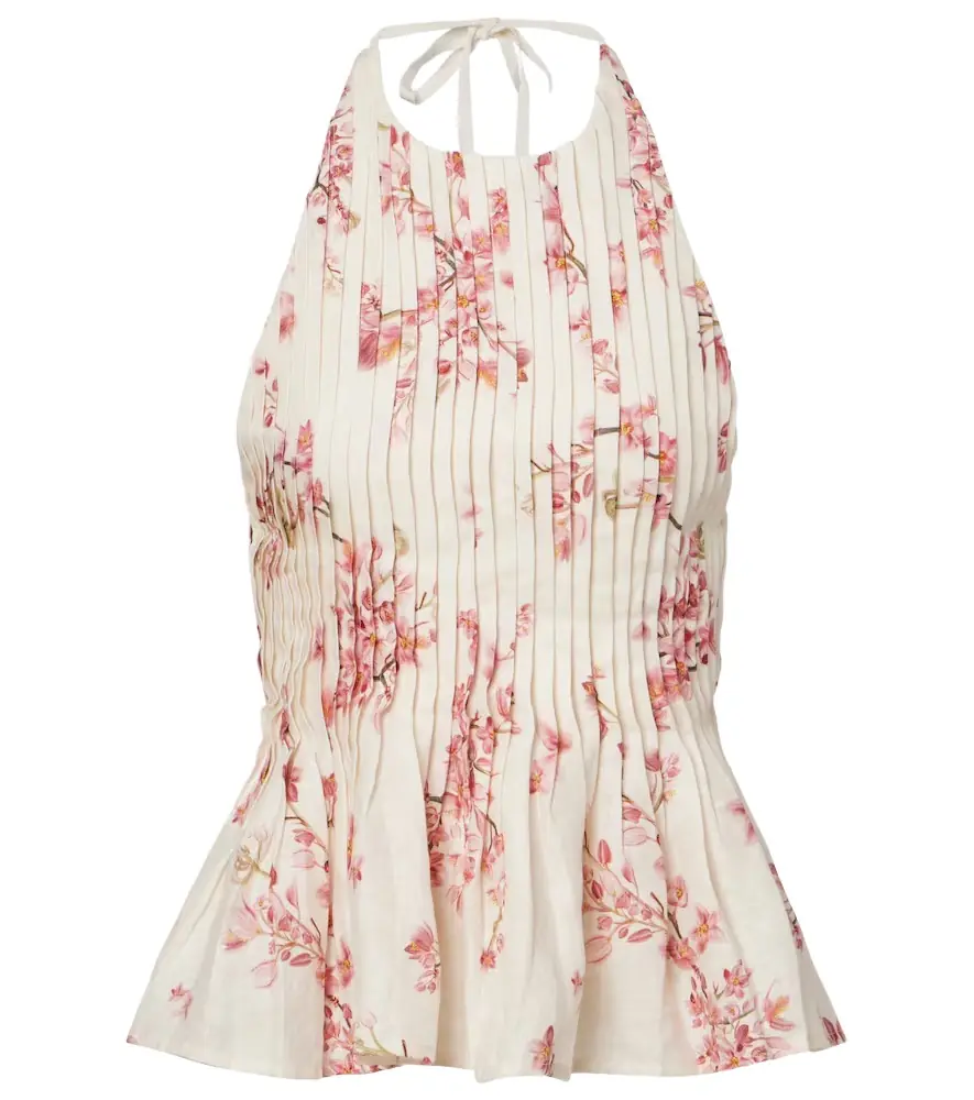 Agua by Agua Bendita Caña floral pleated linen top