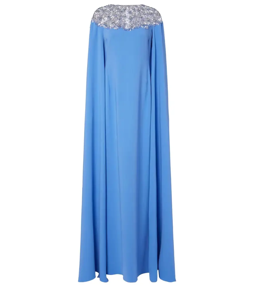 Oscar de la Renta Embellished caped silk-blend gown