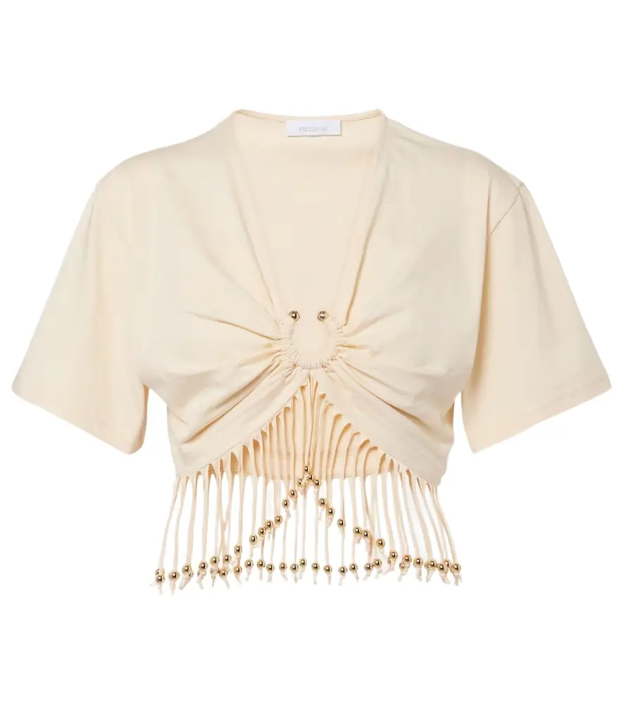 Rabanne Embellished cotton jersey crop top