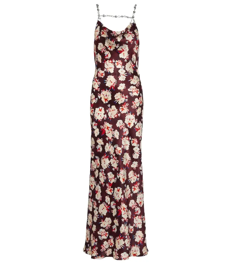 Rabanne Chain-detail floral silk maxi dress