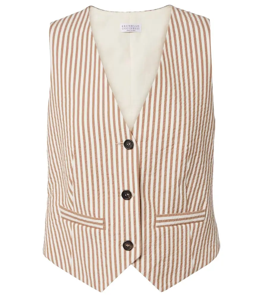 Brunello Cucinelli Striped cotton-blend vest
