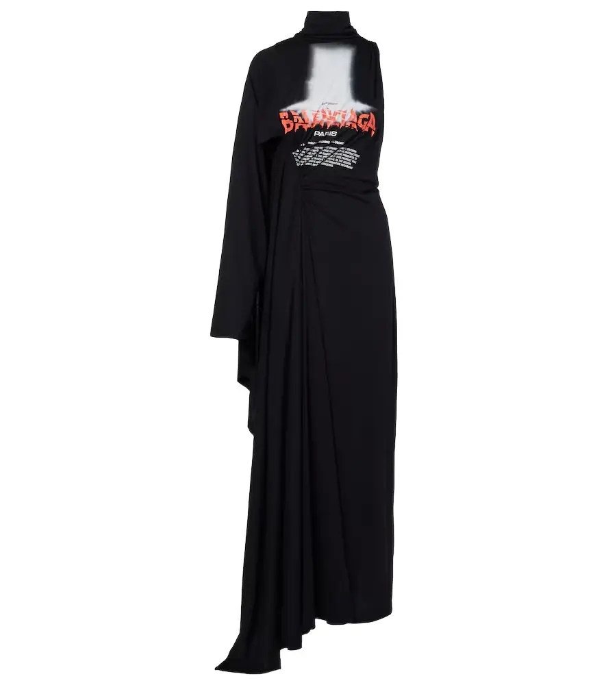 Balenciaga Logo caped cotton jersey maxi dress