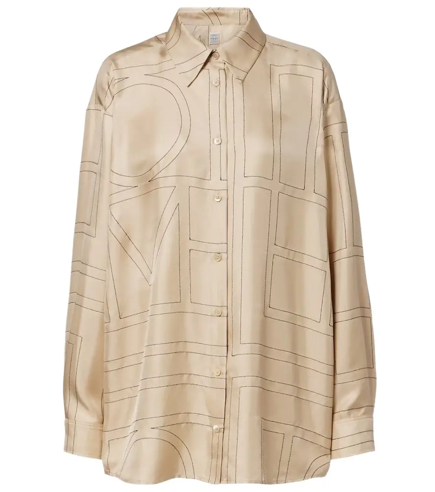 Toteme Embroidered silk satin shirt
